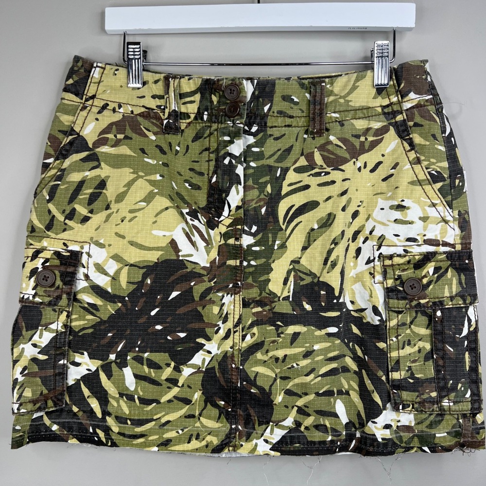 CAbi Ripstop Cargo‎ miniskirt 100% Cotton Utility Safari Jungle Green Women 8